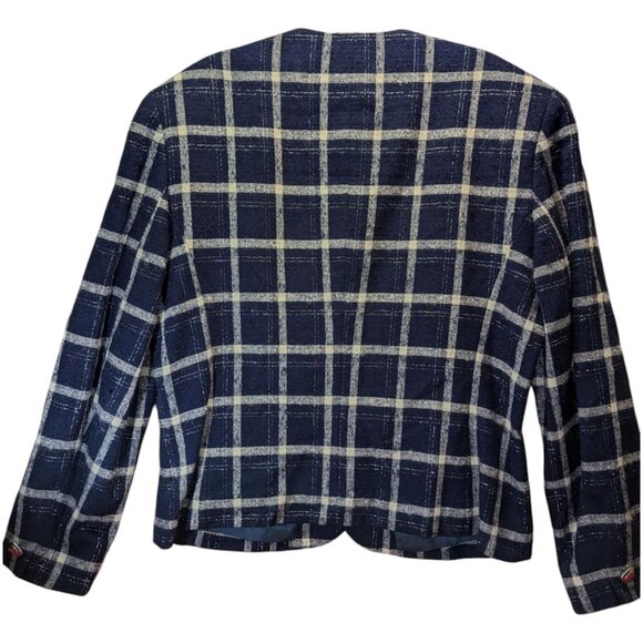 VTG Pendleton Women's Plaid 100% Virgin Wool Blazer Jacket Size 12 Navy & Cream - Picture 11 of 11